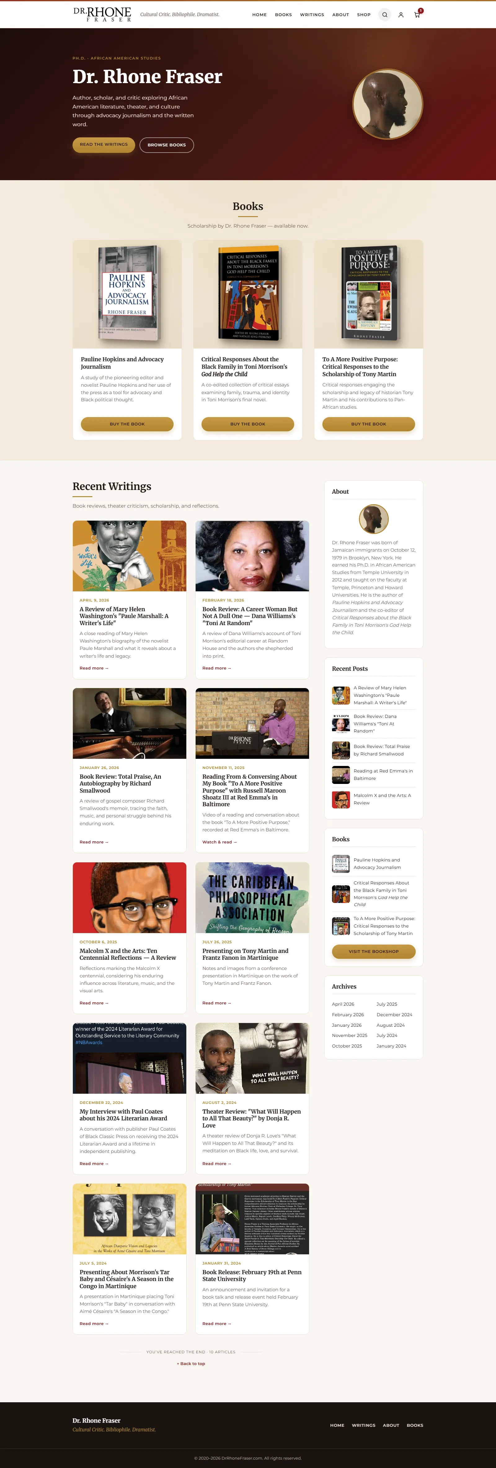 Dr. Rhone Fraser – Author & Scholar Website